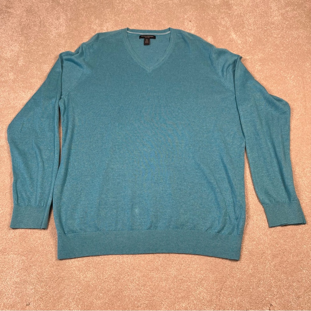 Banana Republic Silk Linen V Neck Lightweight Sweater Turquoise Men's X Large
